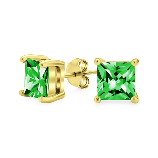 14k Gold Cubic Zirconia Earrings Sim Emerald Green CZ  Sterling Faceted Dangles